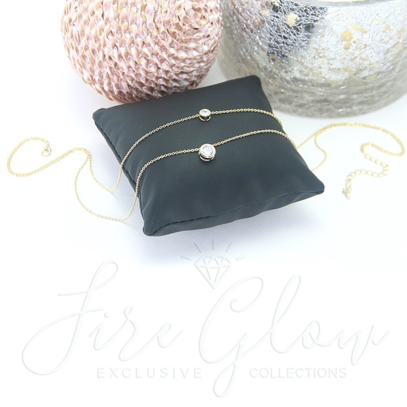 2 Tier Double Round Gems Charm Necklace Gold Tone - Picture 11 of 12